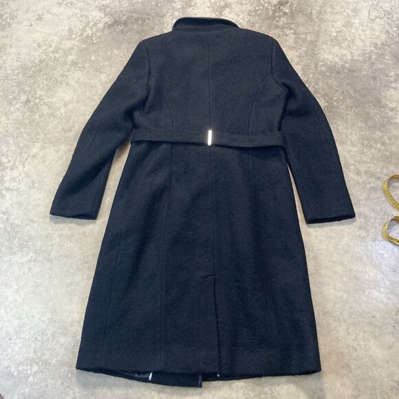 Calvin Klein Trench Coat Womens 10 Black Belted Wool Blend Mid Length - Picture 7 of 11